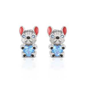Jeulia Hug Me French Bulldog Heart Cut Sterling <b>Silver</b> <b>Stud</b> Earrings - Product Image 1