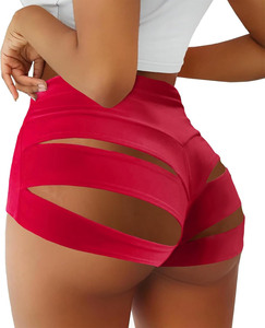 Short de fitness couleur unie en forme de V pour femme pantalon de yoga fermeture élastique 100% polyester séchage rapide léger sans couture pour - Product Image 5