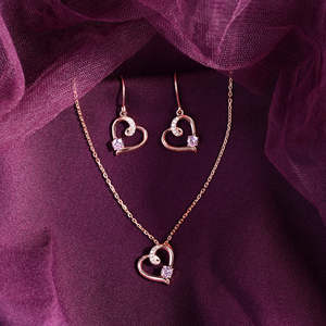 NOVAMART Fine 925 <b>Sterling</b> <b>Silver</b> Pink <b>Heart</b> Pendant <b>Earring</b> Set for Wedding Occasions Wholesale Export - Product Image 2