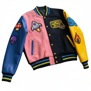 เสื้อแจ็กเก็ตทีมตัวแทน | เสื้อบอมเบอร์เลตเทอร์แมนบล็อกสีมีแขนหนังและปักลายกำมะหยี่ | เสื้อโค้ทแฟชั่นเฉพาะบุคคล - Product Image 1