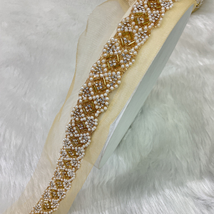 Jharkhand <b>Mini</b> Diamond & Moti Lace Handmade Designer Lace Zari Border Trim for Traditional Handcrafted Wedding Trim Dresses - Product Image 5