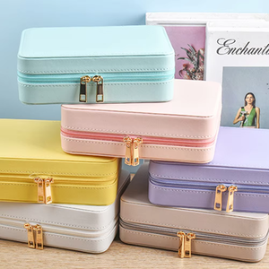 Sac de voyage pour bijoux de couleur unie avec miroir, boîte de rangement multifonctionnelle pour bijoux et cosmétiques - Product Image 2