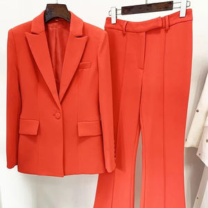 El más nuevo 2025 primavera diseñador carrera moda traje conjunto mujer solo botón Slim Fit Blazer Flare pantalones traje dos piezas - Product Image 1
