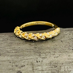 14K ข้าวสาลีทองคำที่เป็นของแข็งเรียงชั้นแหวนเพชรธรรมชาติ - Product Image 3