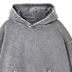 Vente en gros de sweats à capuche surdimensionnés délavés à l'acide vintage pour hommes tissu tricoté avec logo en éponge française personnalisé - Product Image 6