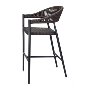 Taburete de Bar de Mimbre y Ratán Moderno, Resistente a la Intemperie, Comercial, Duradero, Color Café Espresso, Silla de Bar de Metal para Exteriores, Taburete de Aluminio - Product Image 2