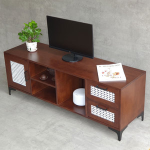 Luxurious Minimalist Wooden TV Console with Woven Rattan Mesh Door and Iron Legs 140x40x50cm-KTV68100 - Product Image 3