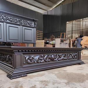 Hand Carved Mahogany King Platform <b>Bed</b> with Antique Style Carved Design and Side <b>Cabinet</b>-Traditional Bedroom Furniture - Product Image 5
