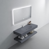 Lavabo mural en pierre artificielle Corian moderne avec égouttoir et miroir, étagère de salle de bain