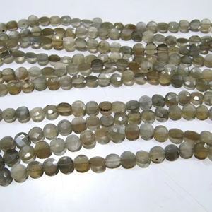 Pierre de lune grise naturelle forme de pièce de monnaie Briolette perles à facettes 4mm brin 8 pouces bijou éminent de haute qualité - Product Image 1