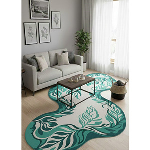 Tapis d'intérieur en laine beige moderne et personnalisé, forme de feuille irrégulière, tissé à la main, avec support en latex, pour la décoration du salon, cadeau de Nouvel An - Product Image 3