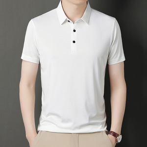 OEM Customized Logo <b>Design</b> Short-sleeved POLO T-shirt for Men with Lapel, High-end Summer New Loose Casual Ice Silk Polo Shirt - Product Image 4