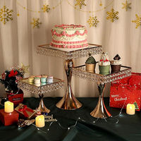 Ensemble de 3 pièces de présentoir à gâteaux en forme carrée avec miroir décoratif en perles dorées brillantes, pour servir et présenter des cupcakes