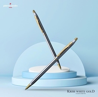 Cadeaux promotionnels de luxe de haute qualité, stylo à bille Pierre Cardin Paris Kriss, or blanc, acier, encre bleue, pointe de 0,7 mm, remplaçable