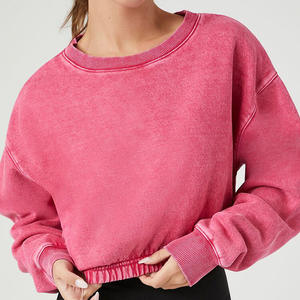 Sudadera informal de otoño para mujer con nuevo diseño Sudadera con capucha de cuello redondo Liso teñido personalizado - Product Image 4
