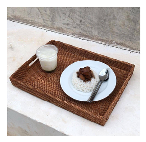 Plateau de service en rotin Artisanat rond Cruche Plateau de service en verre Fabrication Prix le plus bas - Product Image 5