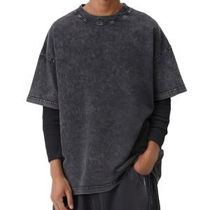 เสื้อยืดฮิปฮอปแขนสั้นผ้าฝ้ายสองชั้นซักเสื้อผ้าแนวสตรีทผ้า100% บ็อกซี่สไตล์วินเทจ - Product Image 4