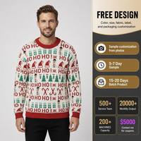 FNJIA Herren Rundhals-Weihnachtspullover mit HOHO Schneemann, Rentier und Pinguin Jacquard-Strick, Langarm Xmas-Party-Pullover