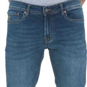 Pantalon en jean en coton bleu classique pour homme, coupe ajustée, design décontracté et extensible, coupe régulière, épaisseur légère en toile - Product Image 1