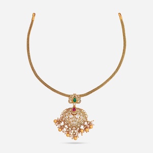 Silver Temple <b>Necklace</b> 188207 Gold Plated Beads with Flower Pattern Christian Religious Ethnic Style for Wedding or Gift - Product Image 1