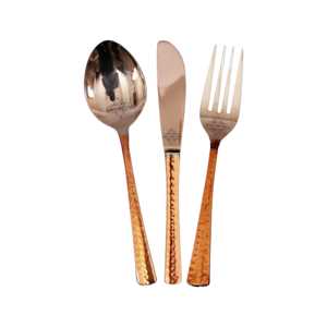 Juego de Cubiertos de Acero Puro y Cobre: 1 Cuchara, 1 Tenedor, 1 Cuchillo - Product Image 1