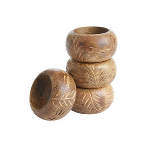 Anillo para Servilletas de Madera de Mango Natural de la Mejor Calidad, Diseño de Hoja Tallada, para Decoración de Mesa de Comedor, Porta Servilletas al Precio Más Bajo - Product Image 1