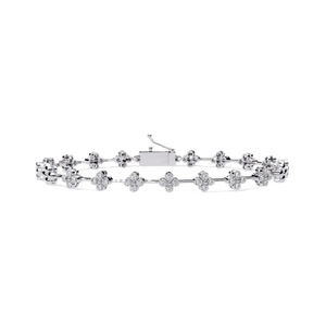 IGI Certified Floral <b>Cluster</b> Round Lab Grown Diamond Tennis Bracelet in 14K Yellow / White / Rose Gold - Product Image 1