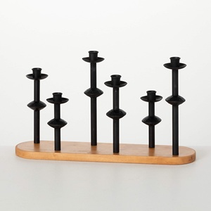 Mới đến người giữ ngọn nến với xoài cơ sở bằng gỗ các yếu tố kim loại trên đầu Wit Kích thước 19x5.5x10.75 inch - Product Image 1