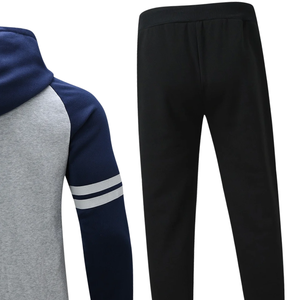 Survêtement à capuche gris marine contrastant avec pantalon de jogging noir pour homme, vêtements de sport décontractés d'hiver, vente en gros, usine OEM, logo personnalisé - Product Image 6