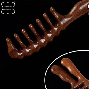 Peine de dientes anchos para masaje de madera, masajeador de cuero cabelludo, redondos Sha Gua peine de dientes, peine masajeador de cuero cabelludo portátil hecho a mano - Product Image 4