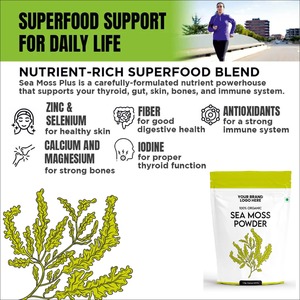Poudre de mousse de mer 100% biologique emballée avec des minéraux et des nutriments soutient l'immunité digestion santé et vitalité de la peau