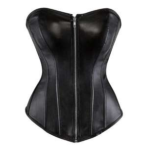2025 Latest Wholesale <b>Women</b> Steampunk Black Leather <b>Corset</b> Over Bust Bustier Steel Boned Front Zip up Gothic Lace up <b>Corset</b> Top - Product Image 3