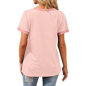 Camiseta informal con cuello en V para mujer, camisetas de algodón suave de corte holgado de manga corta de verano, bolsillo para uso diario, talla XXS, tela de punto sólida - Product Image 4