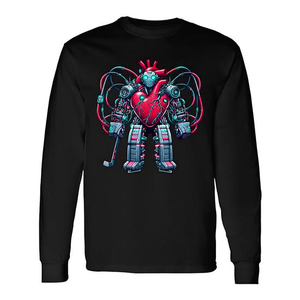 T-shirt à manches longues promotionnel pour la Saint-Valentin, motif cœur de hockey sur glace, robot IA futuriste, pour les amateurs de sport - Product Image 2