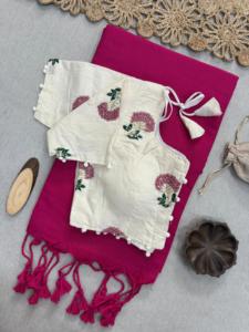 Nuevo lanzamiento Impreso Ropa de fiesta Khadi Algodón Pom Saree Ropa étnica india Khadi Algodón Impreso Ropa DE BODA Saree - Product Image 5