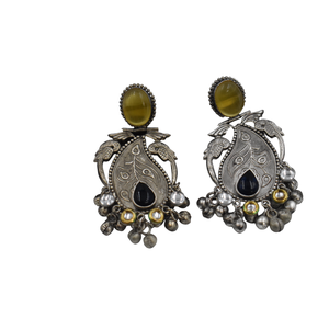 Bonne qualité en laiton matériel argent se ressemblent pierre blanche grande boucle d'oreille dernière conception bijoux fantaisie pour femmes et filles - Product Image 4