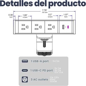 Multipresa scorrevole da scrivania con morsetto, cavo di ricarica rapida 5-in-1 da 1,8 m, 3 prese CA, 1 porta USB-A e 1 porta USB-C (Nero) - Product Image 5