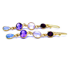 Boucles d'oreilles de mariage en argent sterling 925 plaqué or pierres précieuses multicolores élégantes suspendues Style de charme religieux - Product Image 4