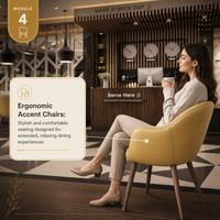 Meubles de restaurant industriels pour café, avec comptoir de service à lattes de bois, vitrine à pâtisserie et canapé jaune pour café