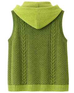 Customized Manufacturer Green Hooded Knitted Sweater Vest Wool Acrylic Button Front Sleeveless Winter <b>Cardigan</b> <b>With</b> <b>Pockets</b> OEM - Product Image 2