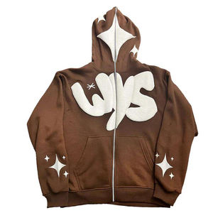 Sweatshirts à capuche surdimensionnés et lourds en éponge française pour hommes Marque privée 3D Puff Printing Zipper Sweatshirts pour l'automne - Product Image 5