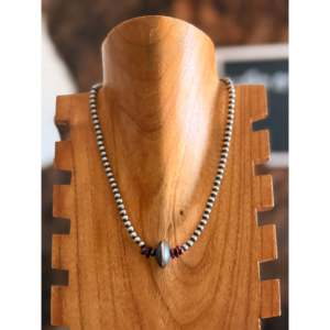 Collar de Perlas Graduadas y de Forma de Platillo con Cadena de Perlas de Ostra Espinosa Navajo y Plata de Ley - Product Image 1
