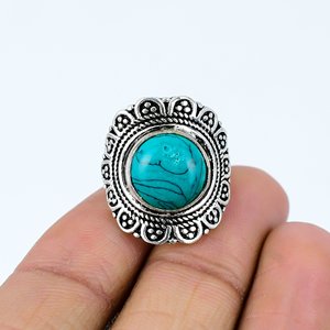 Trendy Vintage <b>Turquoise</b> <b>Ring</b> Gold Plated Alloy Bezel Setting Fashion Jewelry Gift - Product Image 1