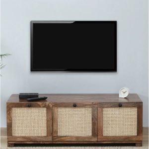 Baarn Contemporary <b>TV</b> <b>Stand</b> Rustic Teak Finish Mango Wood with Storage <b>for</b> Living Room - Product Image 1