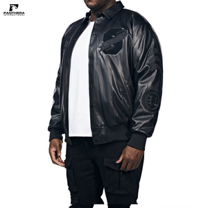 Vestes en cuir noir vintage véritable avec broderie personnalisée Logos Col - Product Image 3