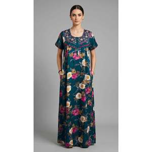 Camisón Largo Elegante de Diseño para Mujer, Marca Alpine, con Bordado, Talla XS, Tela Suave y Transpirable, Estampado, con Bolsillo Lateral - Product Image 3