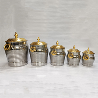 Ensemble de pots arabes de luxe en acier inoxydable martelé avec couvercles dorés – Contenants décoratifs pour cuisine (Carton)