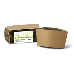 Round Cardboard Sleeves Fit 12/16/20Oz 500 Ml Coffee Mugs Anti-Scald Kraft Disposable <b>Paper</b> Cup - 1000 pcs/carton - Product Image 1
