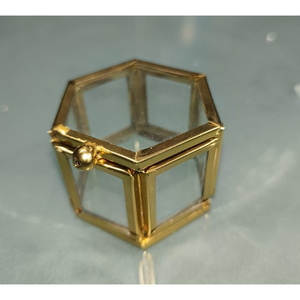 Caja de Joyería Hexagonal de Vidrio con Marco de Metal Dorado, Organizador de Vidrio Transparente, Exhibidor Moderno de Forma Geométrica de Diamante con Tapa con Bisagras - Product Image 6