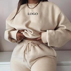 Sudaderas con capucha de mujer de 500gsm de alta calidad, sudaderas esenciales de cuello redondo de manga larga personalizadas para mujer, sudaderas informales cómodas de algodón para mujer - Product Image 1